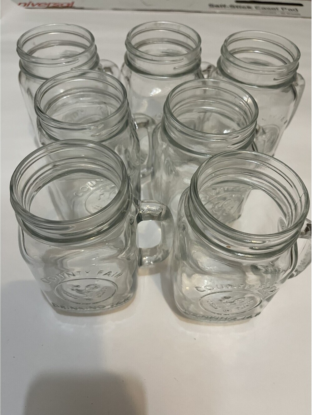7 Pc Pint Vintage country fair Glass Mason Jar Handle Drinking Mugs 16 Oz